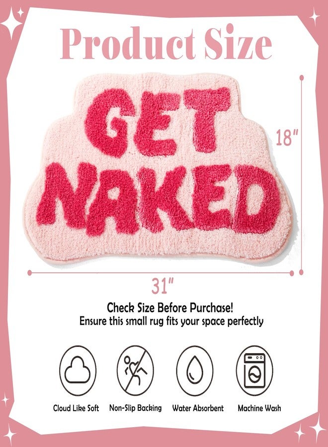 DyeFury Irregular Shaped Get Naked Bath Mat Pink - Fun Bath mat, Small Preppy Bathroom Decor, Funny Aesthetic Bathroom Rugs for Apartmen Decor, Non-Slip Hot Pink Bath Rugs for Girls 31" x 18" - Image 3