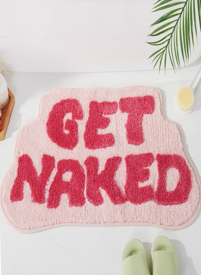DyeFury Irregular Shaped Get Naked Bath Mat Pink - Fun Bath mat, Small Preppy Bathroom Decor, Funny Aesthetic Bathroom Rugs for Apartmen Decor, Non-Slip Hot Pink Bath Rugs for Girls 31" x 18" - Image 2