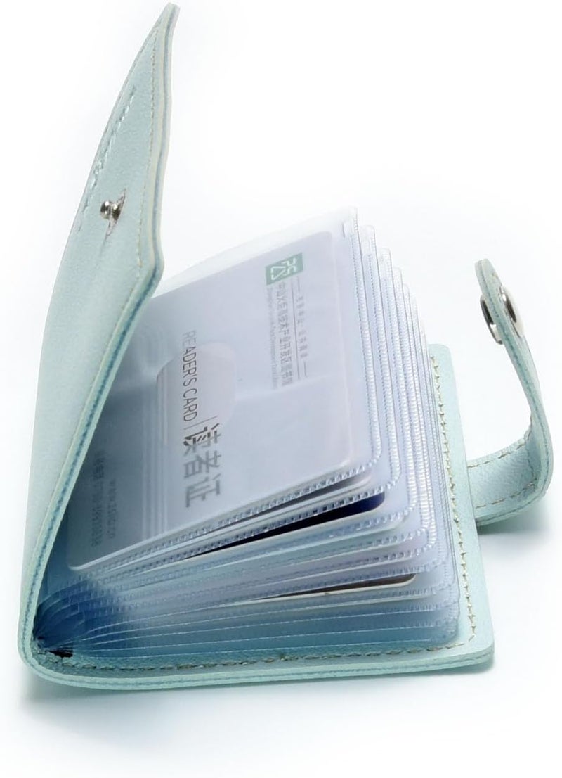 karlling credit card holder wallet for women/man soft leather business card holder card case organizer bag with 20 card sleeves inside(Light Blue) - Image 5