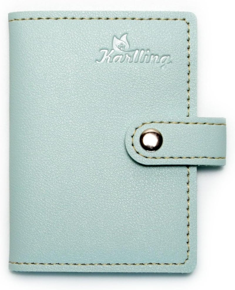 karlling credit card holder wallet for women/man soft leather business card holder card case organizer bag with 20 card sleeves inside(Light Blue) - Image 2