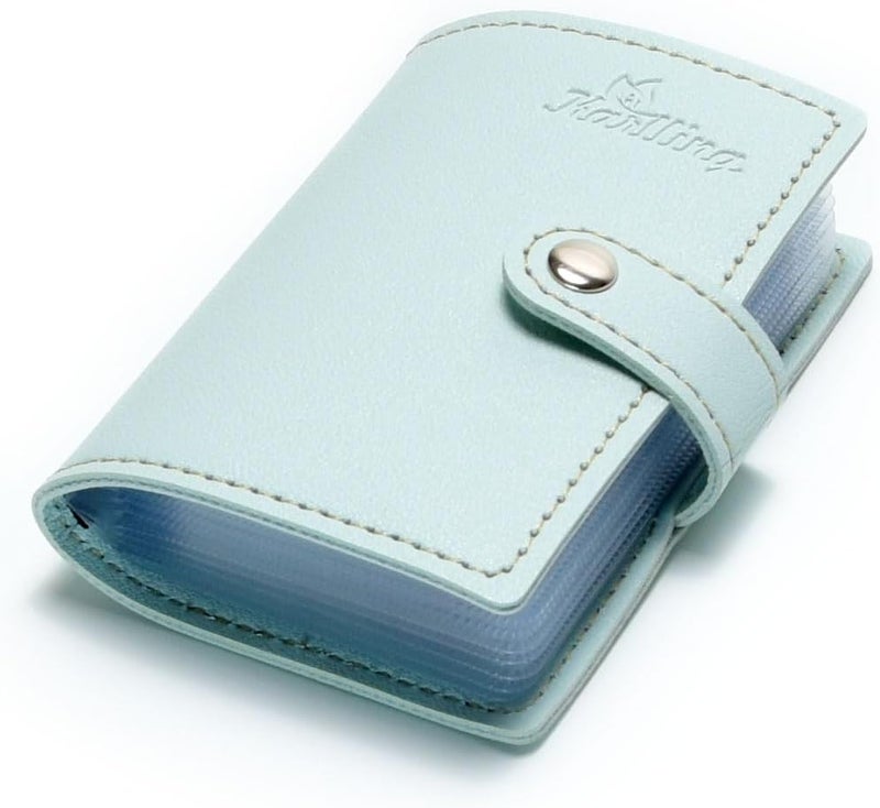 karlling credit card holder wallet for women/man soft leather business card holder card case organizer bag with 20 card sleeves inside(Light Blue) - Image 1