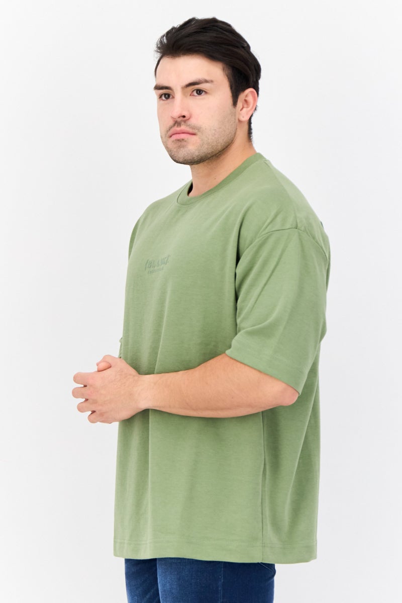 Blank Essentials Men Crew Neck Short Sleeve Brand Logo T Shirt, Forest Green - Image 2