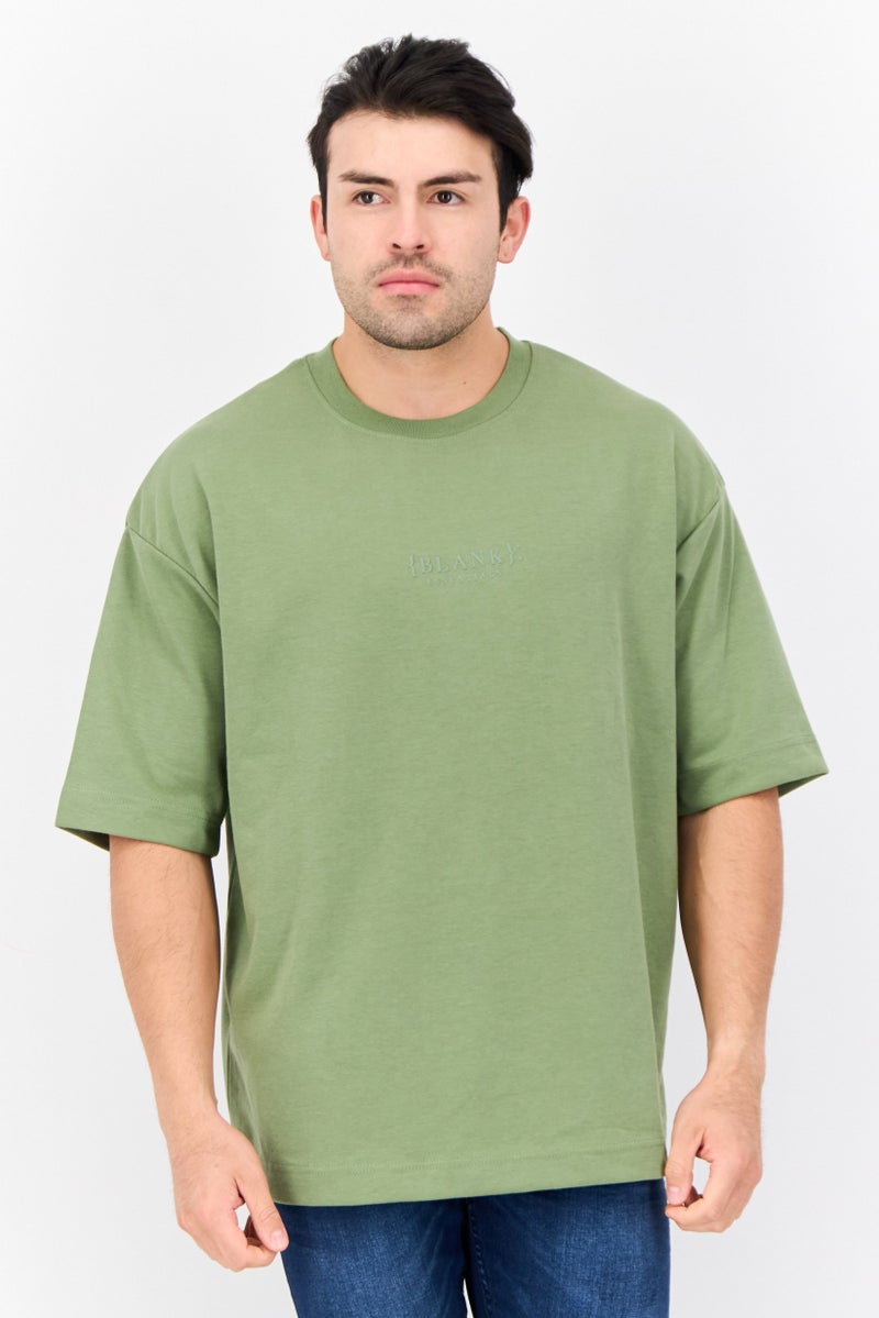 Blank Essentials Men Crew Neck Short Sleeve Brand Logo T Shirt, Forest Green - Image 1
