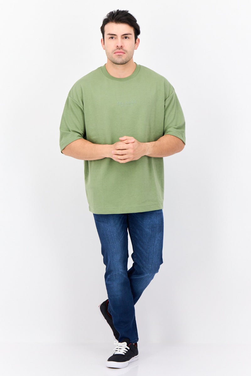Blank Essentials Men Crew Neck Short Sleeve Brand Logo T Shirt, Forest Green - Image 3