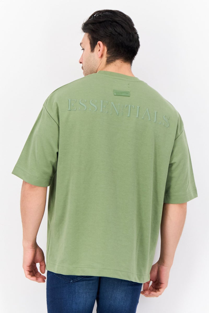 Blank Essentials Men Crew Neck Short Sleeve Brand Logo T Shirt, Forest Green - Image 4