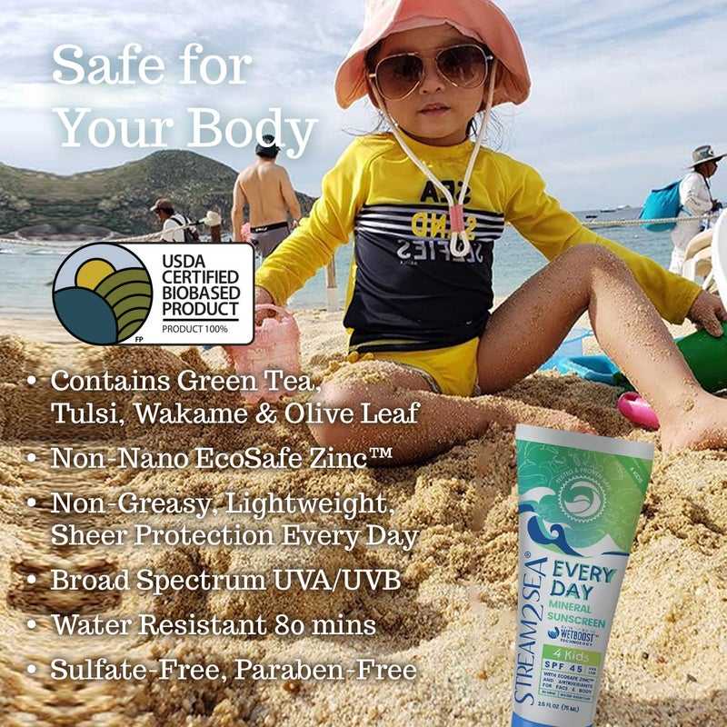 STREAM 2 SEA SPF 45 Every Day Kids Mineral Sunscreen | 2.5 Fl Oz Biodegradable, Paraben Free & Reef Safe Sunscreen for Face & Body for Kids | Non-Greasy, Lightweight & Sheer Mineral Protection Against UVA & UVB - Image 2