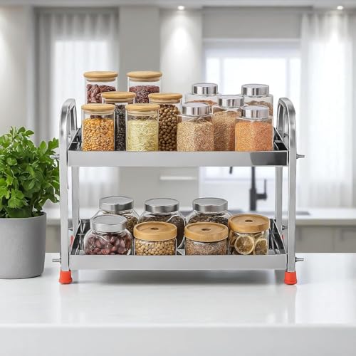 Namani 2-Tier Stainless Steel Kitchen Rack – Countertop Organizer Storage Shelf | Rustproof Space Saver Rack for Spices, Jars, Utensils | Multipurpose Shelf Stand for Kitchen, Bathroom (2-Tier) - Image 3