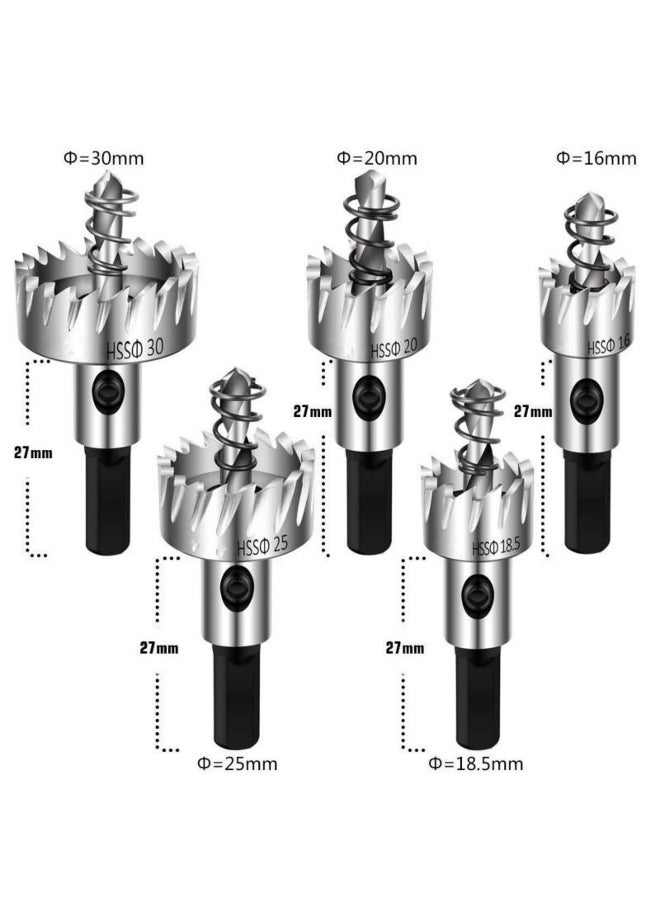 5pcs/set High Speed Steel Hole Opener Iron Plate HSS Hole Saw Drill Stainless Steel Metal Alloy Iron Cutting Drill Tool Kit HMM 