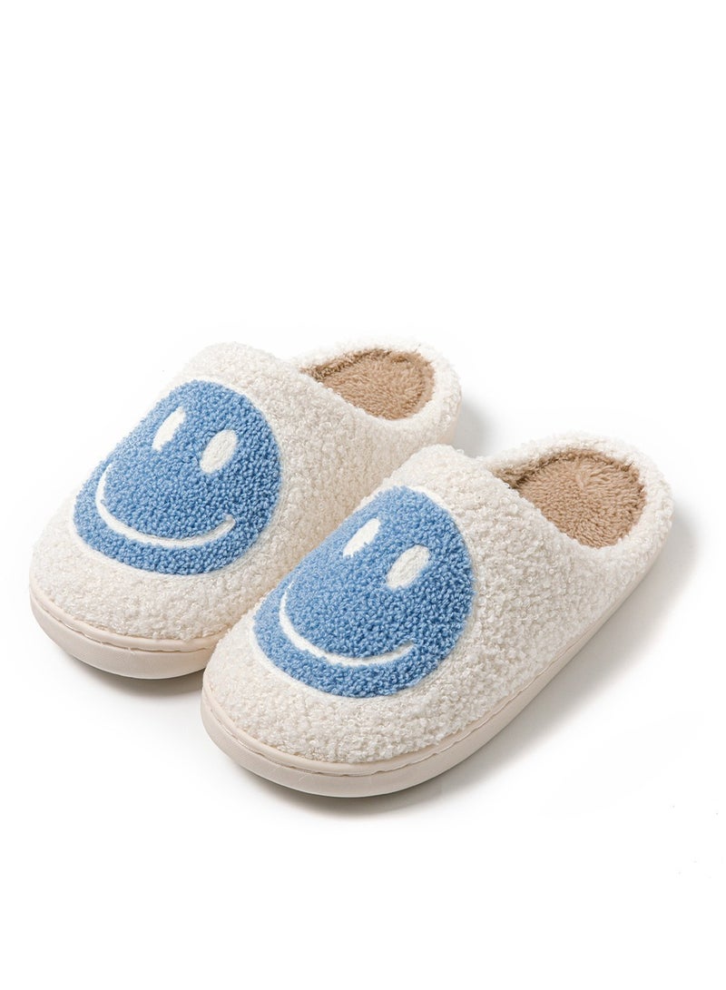 Smiling Bedroom Home Slippers Warm and Thick Blue - Image 1