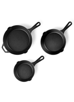 nutricook 3-Piece Essentials Cast Iron Cookware Durable, Versatile, and Long-Lasting Cooking Pans for All Heat Sources, Ideal for Searing, Frying, Baking, and Roasting, CS300- Black  - Image 1