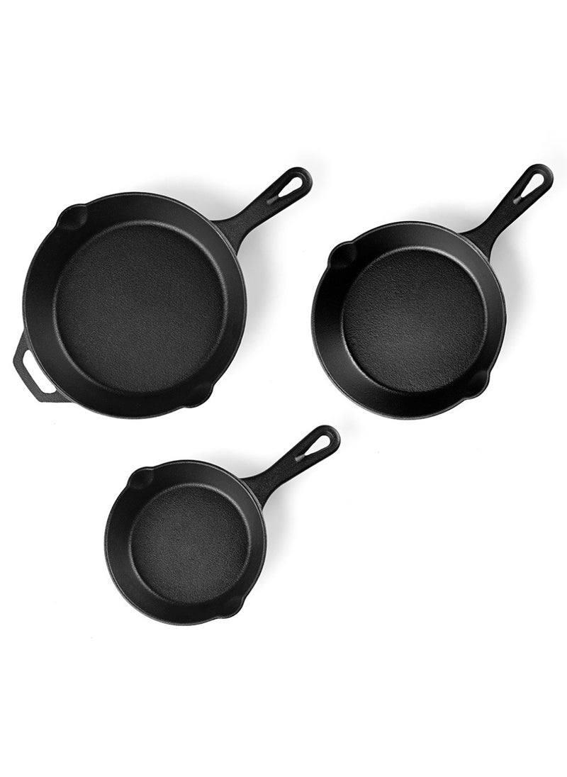 nutricook 3-Piece Essentials Cast Iron Cookware Durable, Versatile, and Long-Lasting Cooking Pans for All Heat Sources, Ideal for Searing, Frying, Baking, and Roasting, CS300- Black  - Image 1