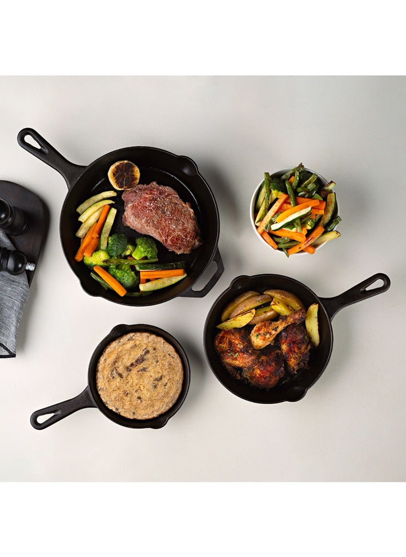 nutricook 3-Piece Essentials Cast Iron Cookware Durable, Versatile, and Long-Lasting Cooking Pans for All Heat Sources, Ideal for Searing, Frying, Baking, and Roasting, CS300- Black  - Image 2