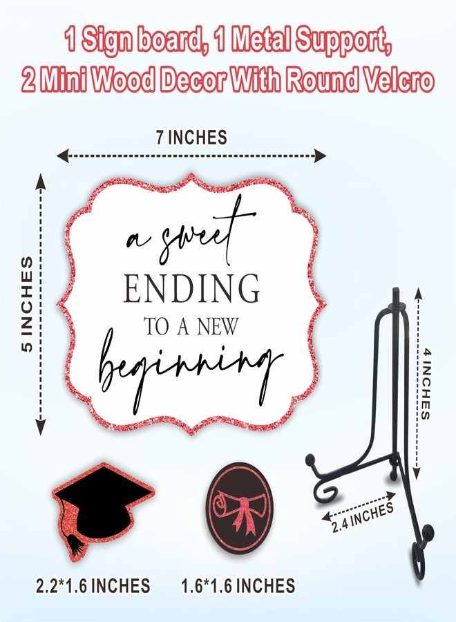 NYCTUG 5"X7" Red Grad Party Wooden Table Sign - A Sweet Ending To A New Beginning - Buffet Sign, Treat Sign With Metal Support & 2 DIY Wood Decor With Velcro, Grad Party Decorations & Supplies - B06 - Image 2