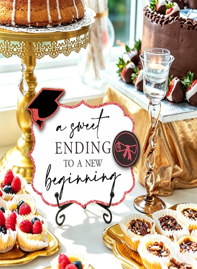 NYCTUG 5"X7" Red Grad Party Wooden Table Sign - A Sweet Ending To A New Beginning - Buffet Sign, Treat Sign With Metal Support & 2 DIY Wood Decor With Velcro, Grad Party Decorations & Supplies - B06 - Image 5