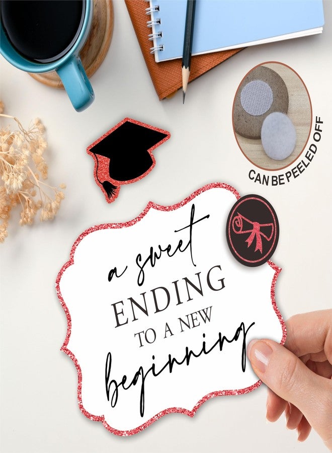 NYCTUG 5"X7" Red Grad Party Wooden Table Sign - A Sweet Ending To A New Beginning - Buffet Sign, Treat Sign With Metal Support & 2 DIY Wood Decor With Velcro, Grad Party Decorations & Supplies - B06 - Image 4