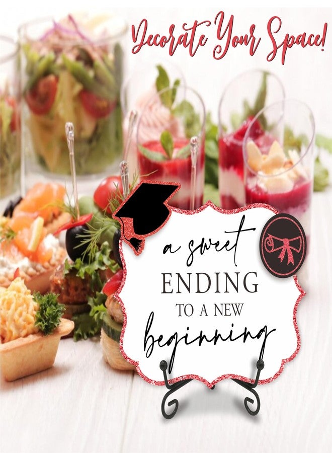 NYCTUG 5"X7" Red Grad Party Wooden Table Sign - A Sweet Ending To A New Beginning - Buffet Sign, Treat Sign With Metal Support & 2 DIY Wood Decor With Velcro, Grad Party Decorations & Supplies - B06 - Image 3