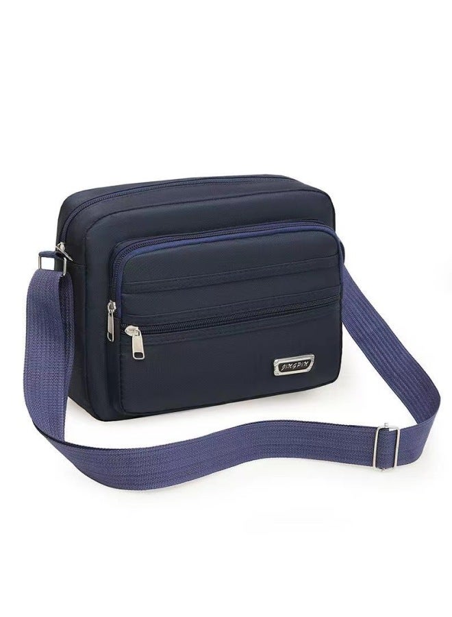 Business Bag Men's And Women's Nylon Wallet Canvas Charging Bag Cashier Shoulder Messenger Bag OxFord Cloth Bag Korean Style Shoulder Bag-Color:Dark Blue + Four Zipper (horizontal)  - Image 1