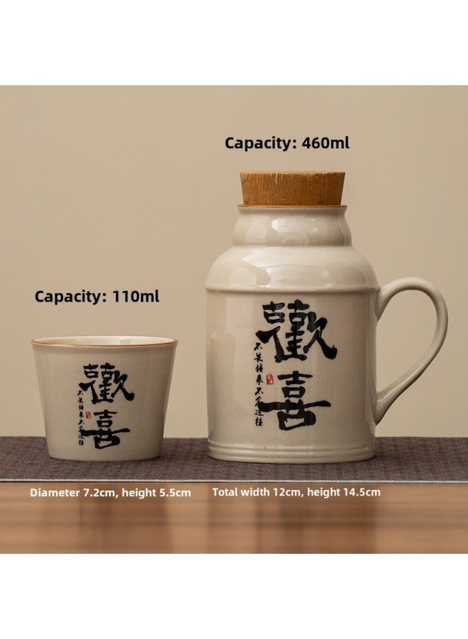 Ceramic Small Thermos Household Carry-on Vintage Cold Water Bottle To Make Tea Office Stuffy Teapot Creative Water Cup Mug-color:Happy Water Kettle + Tea Cup-capacity:About 460ml - Image 1