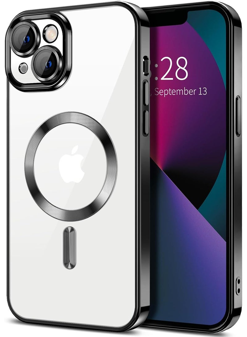 Electroplated Case For IPhone 15 Camera Lens Full Protection Compatible with MagSafe Wireless Charging, Shockproof Soft TPU Phone Magnetic Cover (Black) - Image 1