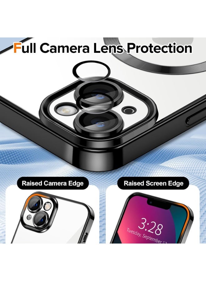 Electroplated Case For IPhone 15 Camera Lens Full Protection Compatible with MagSafe Wireless Charging, Shockproof Soft TPU Phone Magnetic Cover (Black) - Image 4