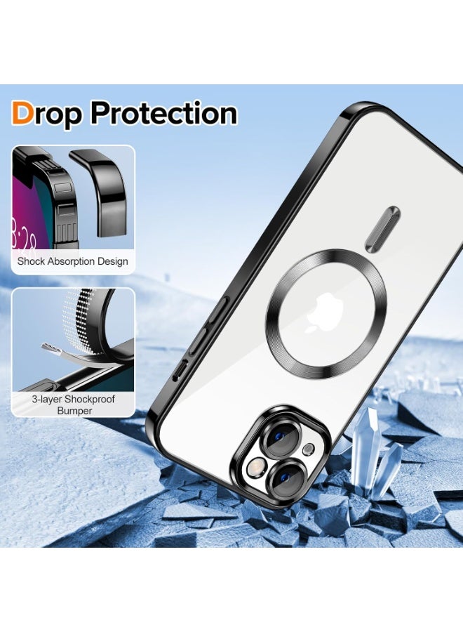 Electroplated Case For IPhone 15 Camera Lens Full Protection Compatible with MagSafe Wireless Charging, Shockproof Soft TPU Phone Magnetic Cover (Black) - Image 3