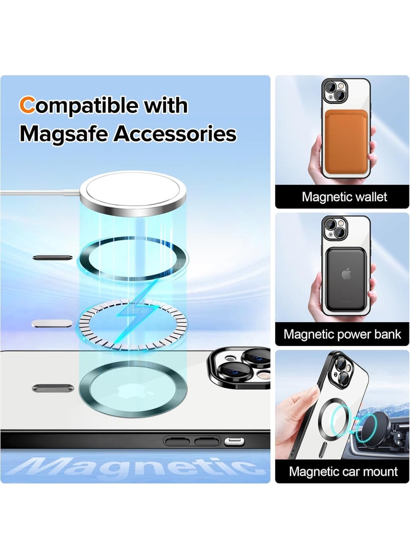 Electroplated Case For IPhone 15 Camera Lens Full Protection Compatible with MagSafe Wireless Charging, Shockproof Soft TPU Phone Magnetic Cover (Black) - Image 5