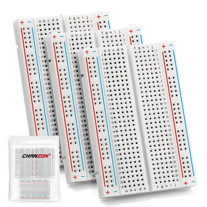 CHANZON 3 pcs Breadboard with 400 Tie Points (BB-801) Solderless Prototype Kit Universal PCB Bread Board Plus 2 Power Rail and Adhesive Back for Small DIY Kits Arduino Proto Raspberry rasp Pi Project - Image 1