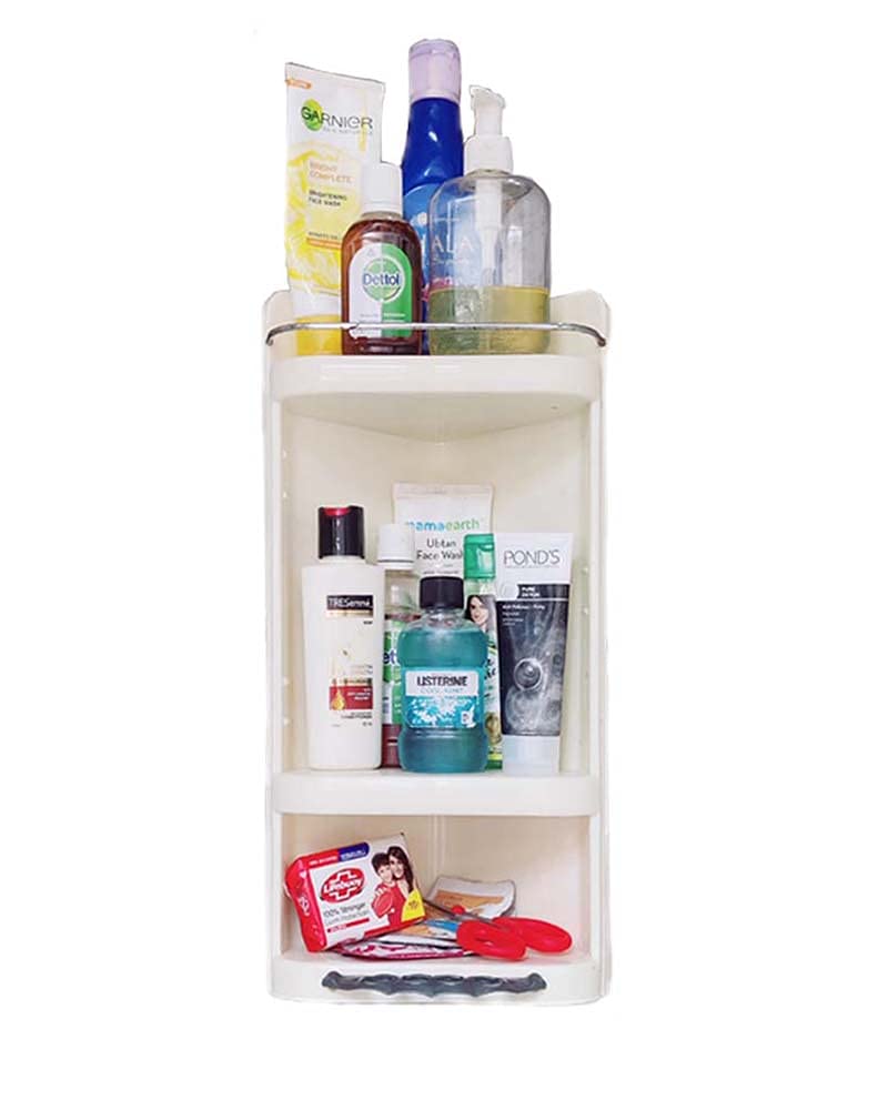 Urban Choice Urban Choice Grace FINE Ware 2 Tier Bathroom Corner Shelf Wall Mounted Storage Shelf Premium Plastic Cabinet for Kitchen Bathroom Living Room Office Stylish Corner Stand - Image 1