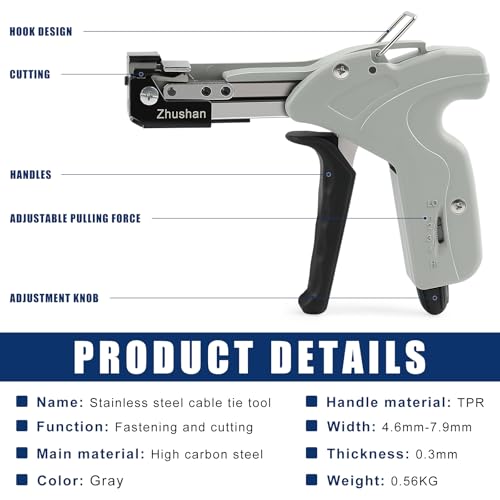 Zhushan Stainless Steel Cable Tie Gun Auto Tighten Cut Tool for 4679mm Metal Ties 4Level Tension HeavyDuty Easy to Use - Image 3