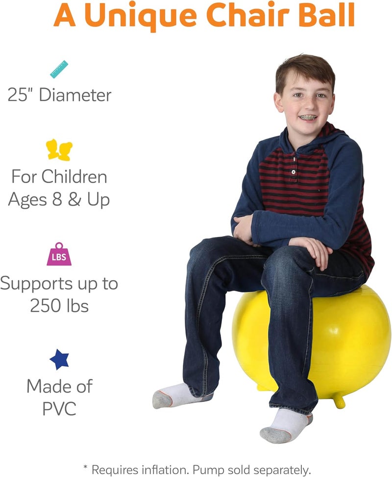 Fun and Function Fun & Function - Chair Ball - Yoga Ball Chair for Kids - Flexible Seating for Classroom, Elementary & Middle School - Wiggle Chair for Kids - Yellow - 25" - Child Ball Seat - Image 3