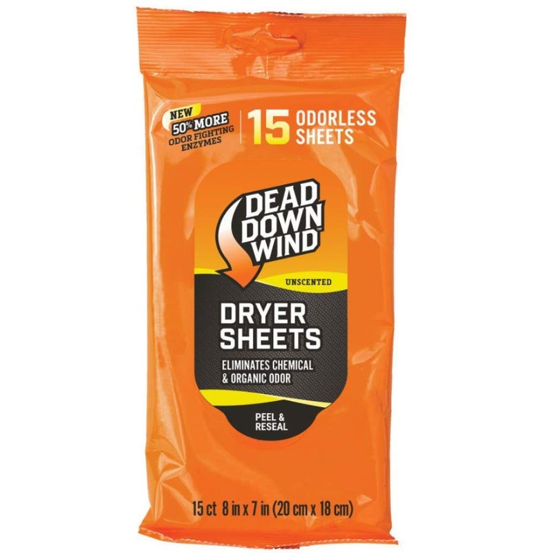 dead down wind أوراق تجفيف ديد داون ويند | 15 ورقة عديمة الرائحة | مزيل الروائح لمعدات الصيد + ملحقات الصيد | أوراق غير قابلة للكهرباء، قابلة للتحلل الحيوي عديمة الرائحة | 1 عبوة قابلة لإعادة الإغلاق - Image 1