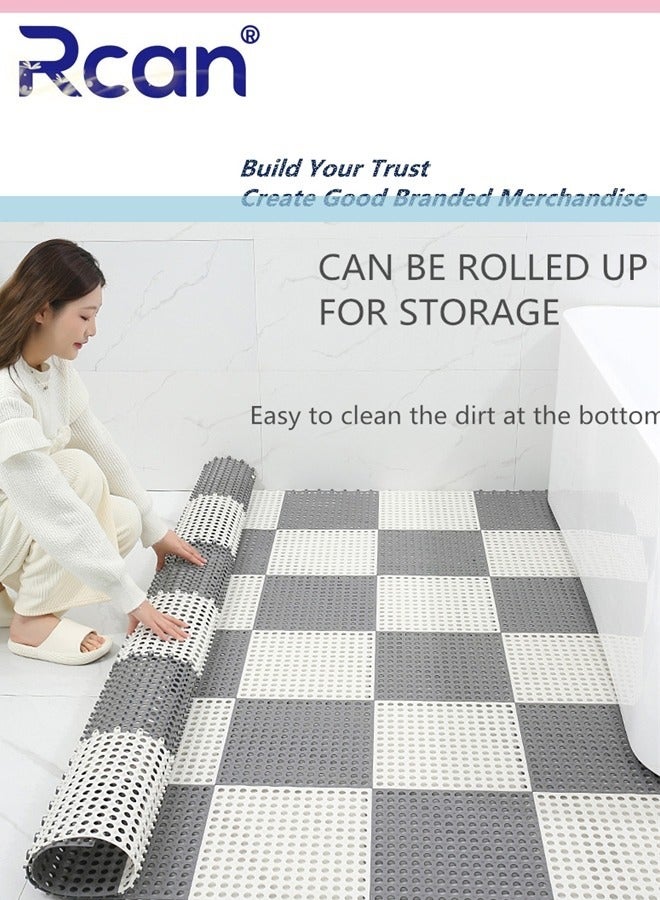ركان 12 قطعة من بلاط الأرضيات المطاطي المتشابك غير القابل للانزلاق، بساط أرضية حمام من البولي فينيل كلوريد الناعم مقاس 30 × 30 سم، بلاط أرضية ناعم للتدليك بفتحات تصريف للحمام والمطبخ وحمام السباحة والمناطق الرطبة - Image 2