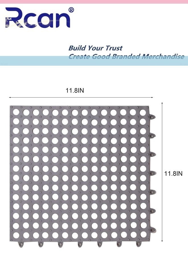 ركان 12 قطعة من بلاط الأرضيات المطاطي المتشابك غير القابل للانزلاق، بساط أرضية حمام من البولي فينيل كلوريد الناعم مقاس 30 × 30 سم، بلاط أرضية ناعم للتدليك بفتحات تصريف للحمام والمطبخ وحمام السباحة والمناطق الرطبة - Image 4