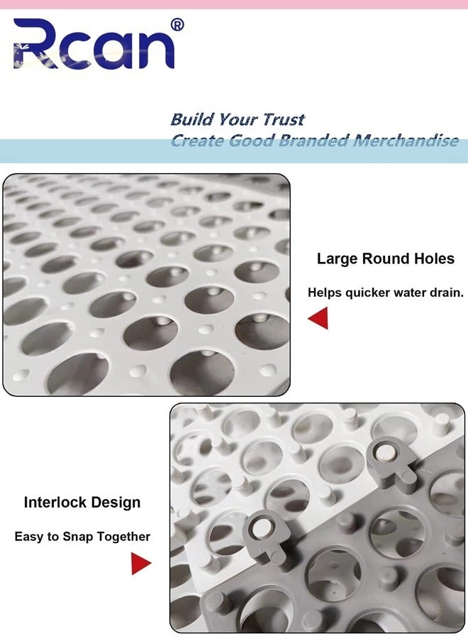 ركان 12 قطعة من بلاط الأرضيات المطاطي المتشابك غير القابل للانزلاق، بساط أرضية حمام من البولي فينيل كلوريد الناعم مقاس 30 × 30 سم، بلاط أرضية ناعم للتدليك بفتحات تصريف للحمام والمطبخ وحمام السباحة والمناطق الرطبة - Image 5