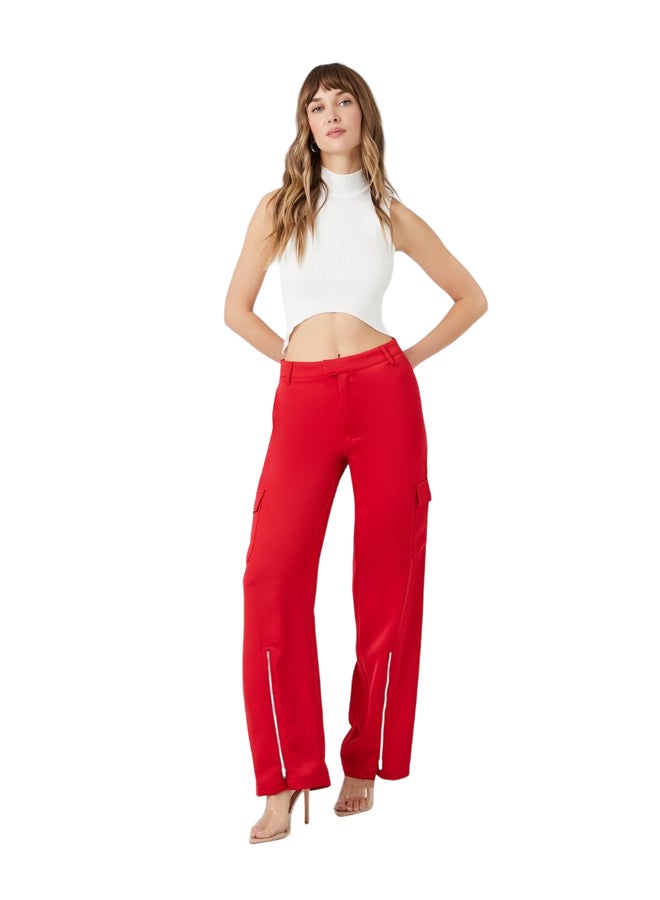 FOREVER 21 Satin Cargo Zipper Pants - Image 1
