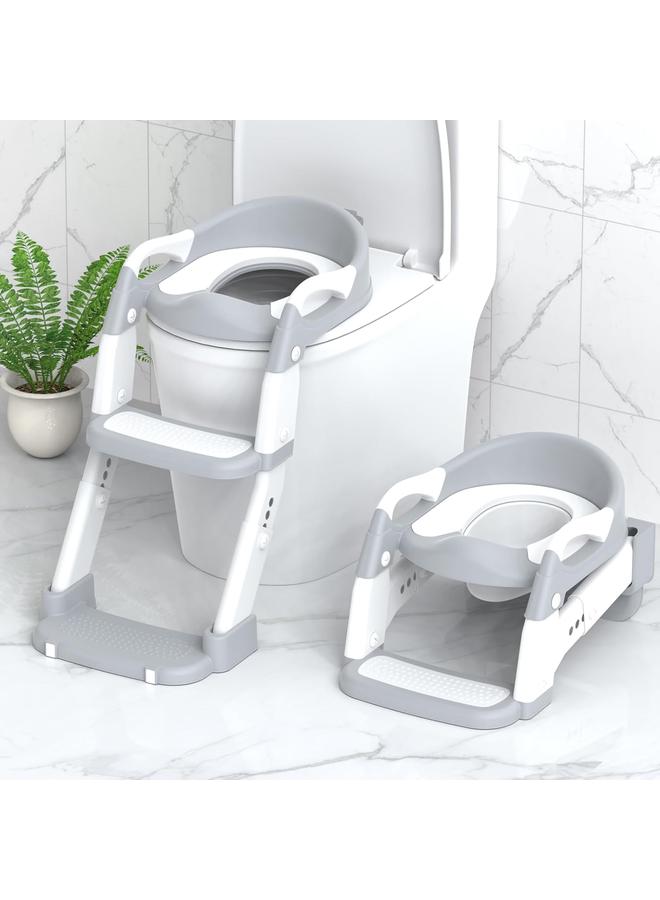 إتش بي إم واي مقعد تدريب على النونية، نونية تدريب للأطفال الصغار مع سلم درجة للأولاد والبنات، مقعد مرحاض قابل للطي 3 في 1 مع مباول، واقي من التناثر، مقابض، وسادة مضادة للانزلاق، رمادي - Image 1