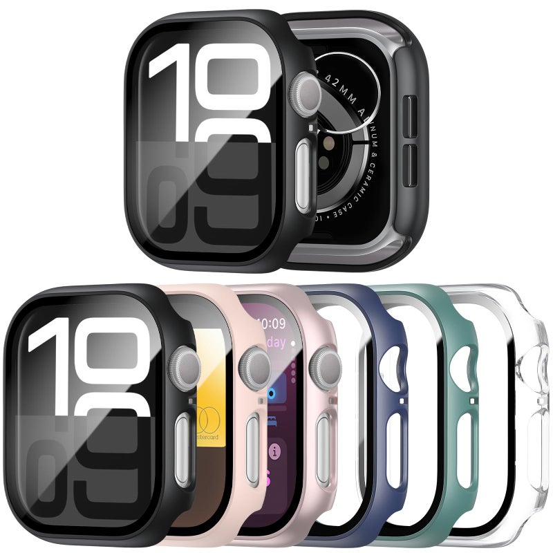 JERXUN 6 Pack Case with Tempered Glass Screen Protector for Apple Watch Series 11 Series 10 46mm, Scratch Resistant Full Protective Hard PC Bumper Cover for iWatch 46mm - Image 1