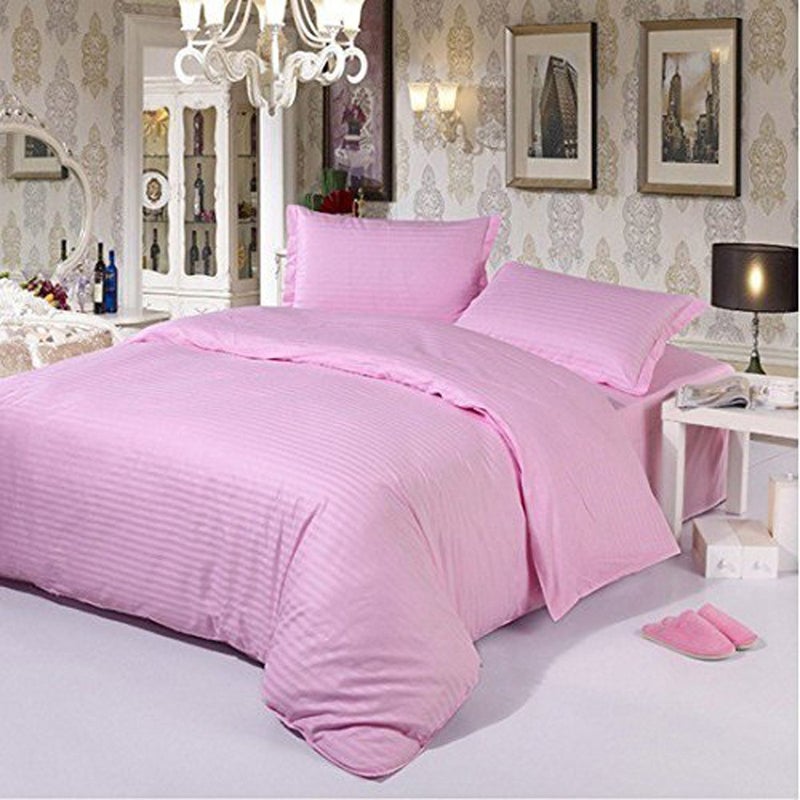 Sky Tex Plain Pink Color Satin Striped 180 TC Single Bed Size Zipper Duvet Cover