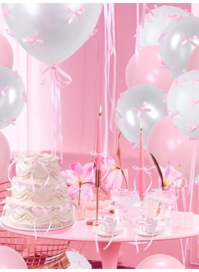SenRan 32 PIECES  LATEX BALLOON PARTY SET: 5 White Latex Balloons, 5 pink Latex Balloons、20 Pink Bows and 2 Clear Sticky Dots - Perfect for Valentine's Day, Birthdays, Weddings, Bridal Showers, Weddings, Photographers, Princess Parties, Bridal Showers and Bachelorette Party Decorations! - Image 5