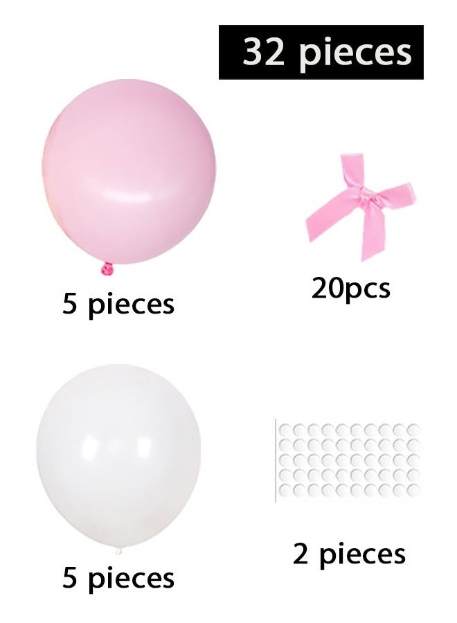 SenRan 32 PIECES  LATEX BALLOON PARTY SET: 5 White Latex Balloons, 5 pink Latex Balloons、20 Pink Bows and 2 Clear Sticky Dots - Perfect for Valentine's Day, Birthdays, Weddings, Bridal Showers, Weddings, Photographers, Princess Parties, Bridal Showers and Bachelorette Party Decorations! - Image 2