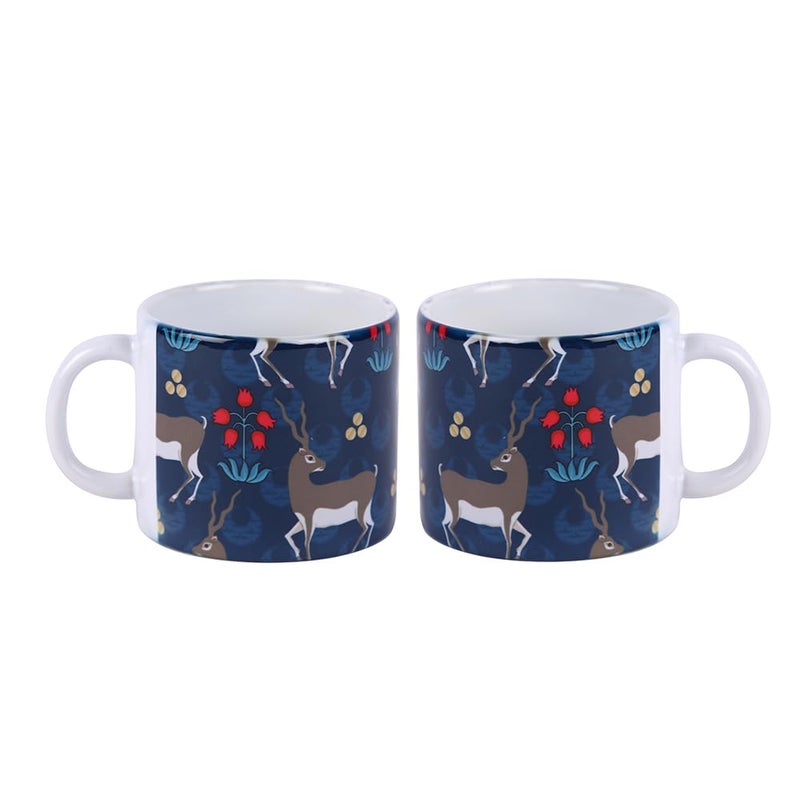 PentaDeco Ceramic Mugs with Deer Motif Set of 2 Blue and White - Image 3