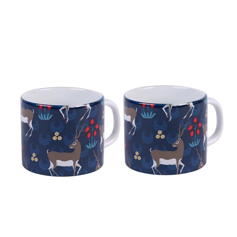 PentaDeco Ceramic Mugs with Deer Motif Set of 2 Blue and White - Image 4