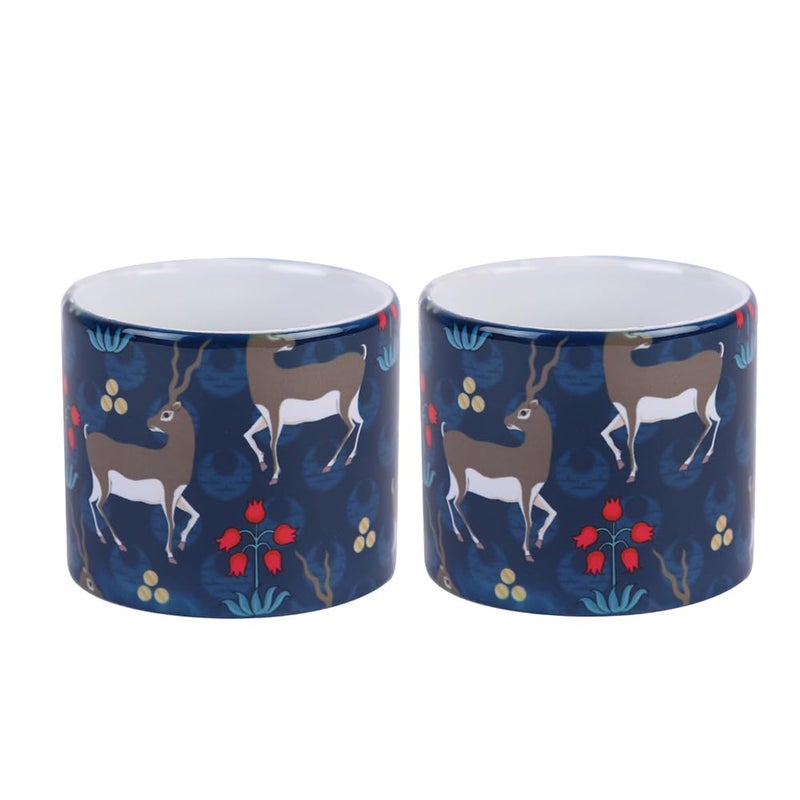 PentaDeco Ceramic Mugs with Deer Motif Set of 2 Blue and White - Image 5