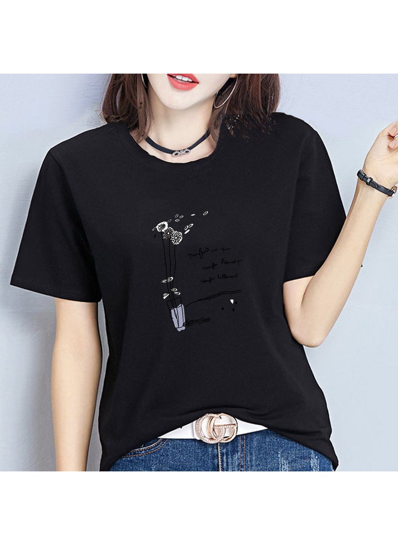 Summer Loose Print Short-Sleeve T-Shirt Women Black - pzsku/ZCB5A5DEAADC510829047Z/45/_/1734109723/3db8c899-12e9-4080-9303-5adbf955bf8d