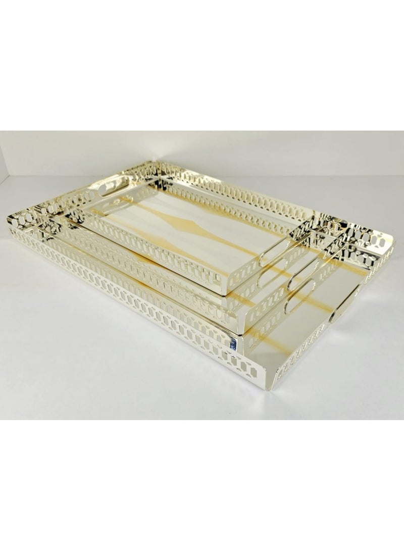 Radin 3Pcs Stainless Steel Serving Tray Set – Premium Serving Trays For Home, Majlis, Parties & Hotels | Food Tea Coffee Snack Serving Tray | Nesting Stackable Design | Durable & Rust-Resistant | Easy To Clean - Image 1