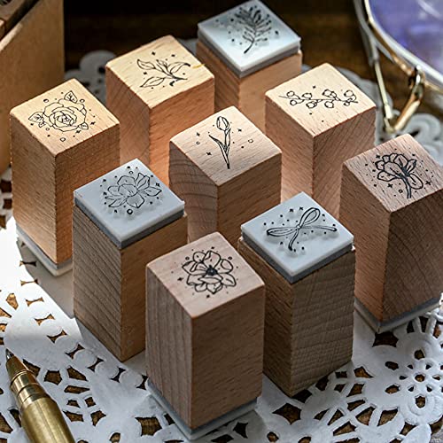 YGONTAK 16Pcs Wooden Mounted Rubber Stamps Wood Rubber Stamp Set for Art and Craft DIY Card Making Scrapbooking - Image 4