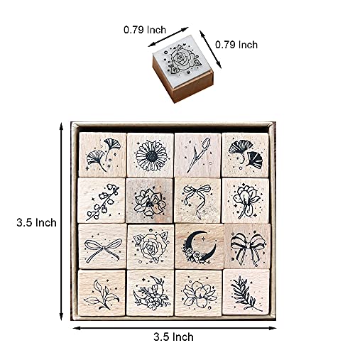 YGONTAK 16Pcs Wooden Mounted Rubber Stamps Wood Rubber Stamp Set for Art and Craft DIY Card Making Scrapbooking - Image 2