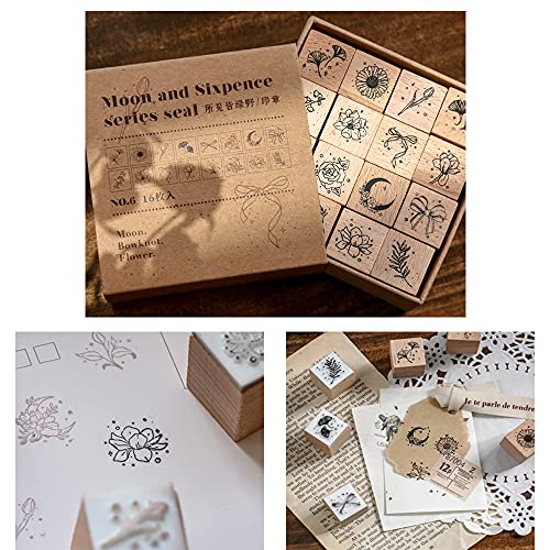 YGONTAK 16Pcs Wooden Mounted Rubber Stamps Wood Rubber Stamp Set for Art and Craft DIY Card Making Scrapbooking - Image 5