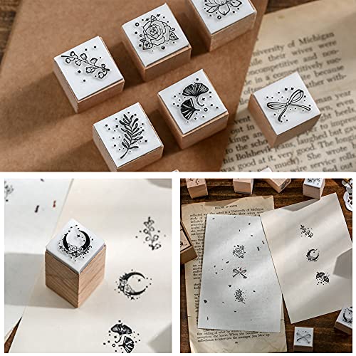 YGONTAK 16Pcs Wooden Mounted Rubber Stamps Wood Rubber Stamp Set for Art and Craft DIY Card Making Scrapbooking - Image 3