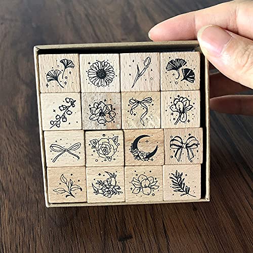 YGONTAK 16Pcs Wooden Mounted Rubber Stamps Wood Rubber Stamp Set for Art and Craft DIY Card Making Scrapbooking - Image 1